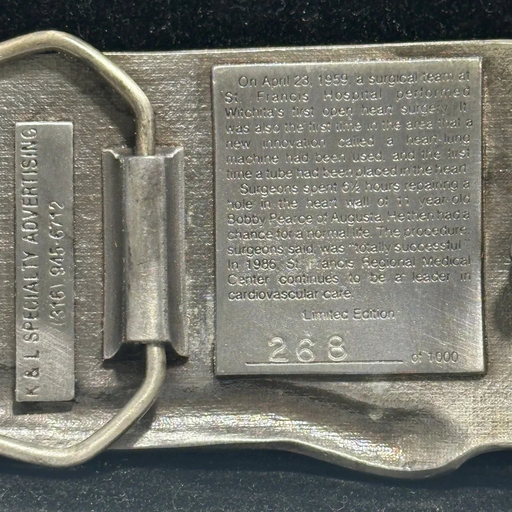 Vintage 1986 St Francis Wichita First Open Heart Surgery 1959 Medical Buckle 268